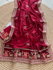 Exquisite Embroidered Silk Saree