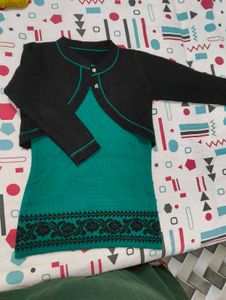 Girls' Green Knit Dress & Shrug