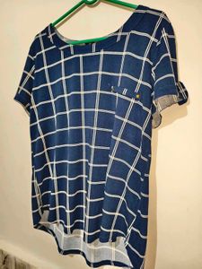 Chic Navy Blue Checked Top 40"- 44"