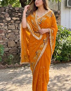 Embroidered Mustard Yellow Saree