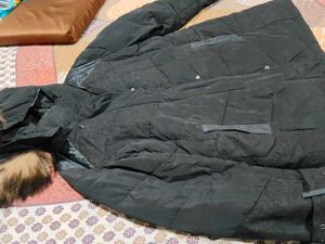 Black Puffer Jacket with Hood winter thick
