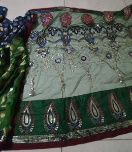 Embroidered Green Silk Saree