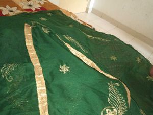 2dupata hai Elegant  Emerald Green Embroidered Sar