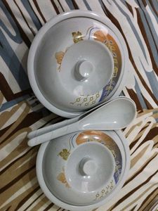Set of 2 Decorative Serving Bowls with Spoons