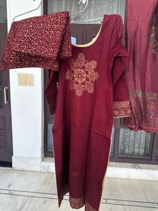 Maroon Kurta Set with Gold Print