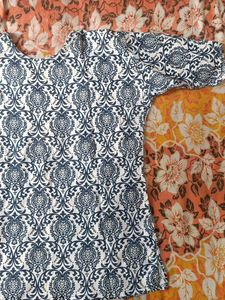 Navy Blue Printed Short Kurti