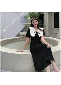 Chic Black Midi Dress with White Collar