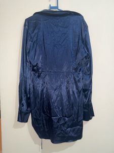 CIDER Navy Satin Ruched Dress