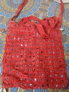 Boho Red Mirror Work Sling Bag