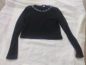 H&amp;M Black Embellished Long Sleeve Top