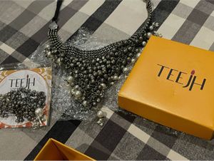 Teejh Silver Oxidized Pearl Choker Necklace Set