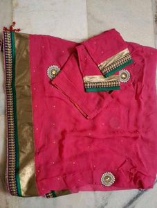 Elegant Pink Saree with Embellishments