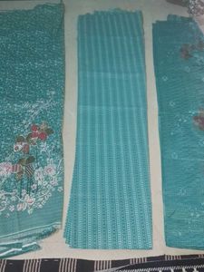 Teal Floral Dress Material Set
