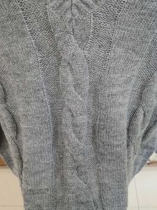Grey Cable Knit V-Neck Off Shoulder  Sweater