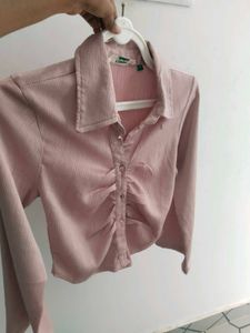 Chic Ruched Pink Crop Top