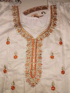 Elegant White and Orange Embroidered Suit Set