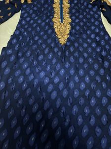 Royal Blue Embroidered Kurta with Intricate Gold N