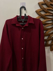 Maroon Textured Shirt Dress
