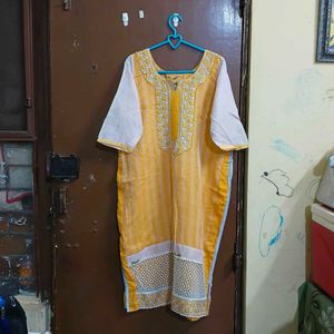 Yellow &amp; White Kurta Set with Palazzo