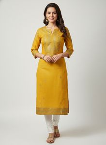 Vishudh brand Yellow Kurti with Gold Print