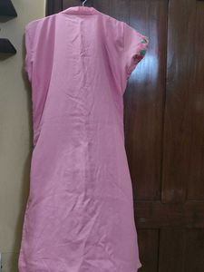 Beautiful Pink Kurta with Green Motif