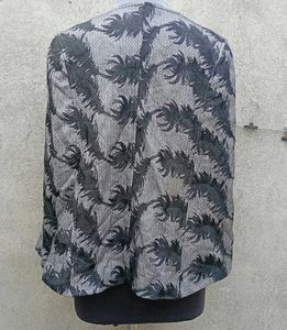 Elegant Feather Print Cape Jacket