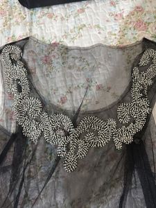 Sheer Embellished Black Tunic Top