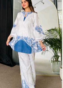 Elegant White & Blue Floral Kurta Set