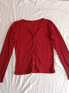 Cozy Red Button-Up Cardigan
