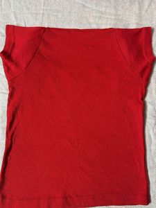 Red Ribbed Square Neck Top