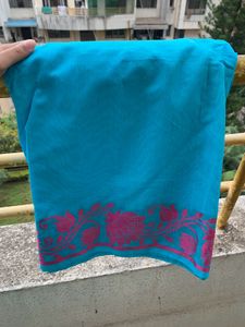 Blue &amp; Pink Saree Without Blouse