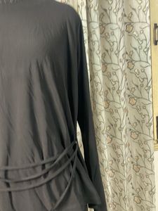 Chic Black Long Sleeve Top with Decorative Tie Det