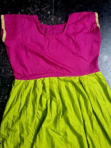 Vibrant Pink &amp; Lime Green Indian Anarkali Dress
