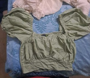 Puff Sleeve Square Neck Crop Top