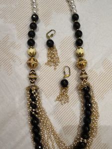 Elegant Black &amp; Gold Beaded Necklace Set