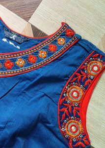 bust 42 Elegant Blue Embroidered Cotton Kurta