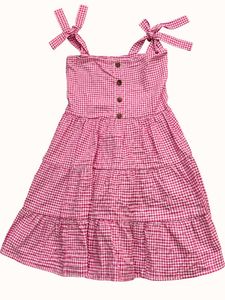 Pink Gingham Checkered Tiered Mini Dress