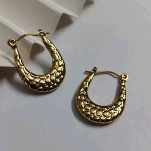Anti Tarnish Gold Tone Textured Hoop Earrings