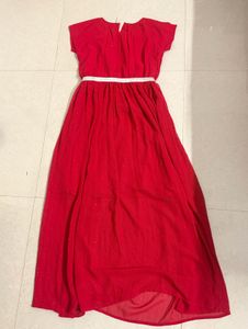 Red Glittery Flared Party Dress