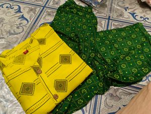 Yellow &amp; Green Printed Kurta Set