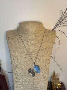 Photo Locket Blue Stone Pendant Necklace