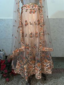 Peach Floral Lehenga Choli Set