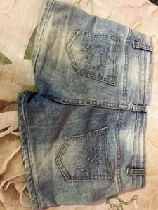 Sparkling Denim Skirt with Embellishments