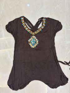 Bohemian Embellished Brown Tunic Top