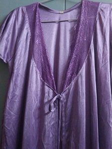 Purple Satin Nightgown 3pc