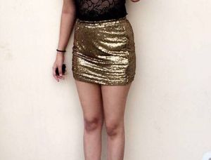 Set Of Gold Sequin Crop Top And Skirt
