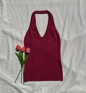 Maroon Halter Neck Top with Sequins