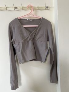 Grey Cropped Wrap Top with side zipper