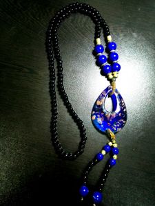 Bohemian Blue & Black Beaded Necklace