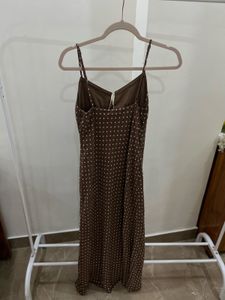 Cottage core Brown Polka Dot Maxi Dress